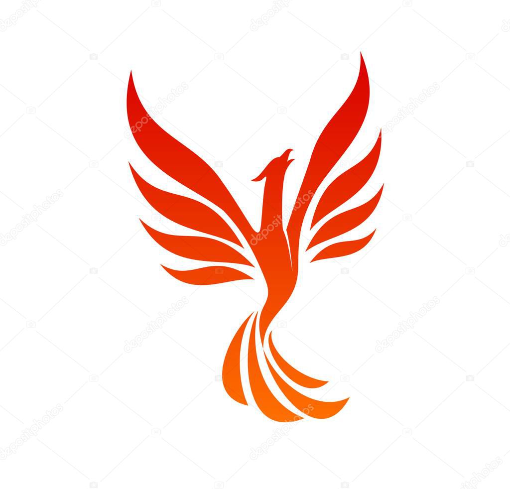 Phoenix bird icon of firebird on fire wings, vector flying eagle or falcon in flames. Phoenix firebird with spread wings, luxury sign, label or emblem for business company or premium brand
