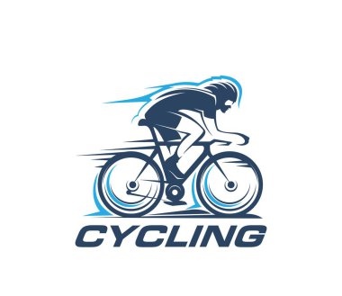 Bisiklet sporu ikonu. Bisiklet yarışçısı silueti. Atletik yarışma ya da şampiyonluk, bisiklet pisti yarış takımı, spor kulübü vektör işareti ya da yarışçı koşusu, bisiklet turu sembolü