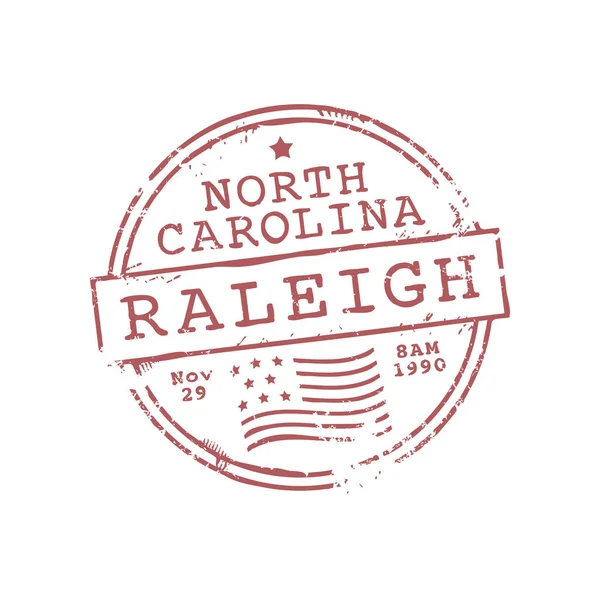 Raleigh North Caroline Affrancatura Timbro Postale Sigillo Rotondo Vettoriale Con — Vettoriale Stock