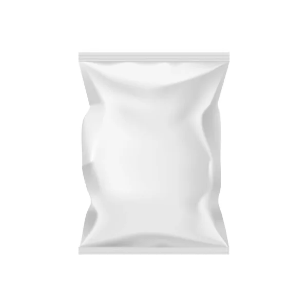 聚合物 纸或铝箔包装产品包装逼真的模型 分离3D矢量芯片袋 用于生产品牌和展示的封闭容器 零食用的香囊或枕头盒 — 图库矢量图片