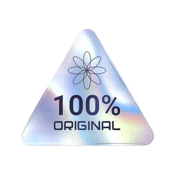 stock vector Original product quality hologram triangle sticker. Product quality metal hologram tag, official certificate shiny vector emblem or certified guarantee holographic badge or premium label