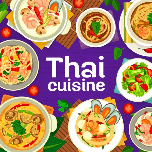 Menu Restoran Thailand Mencakup Masakan Asia Dan Makanan Vektor Sup - Stok Vektor