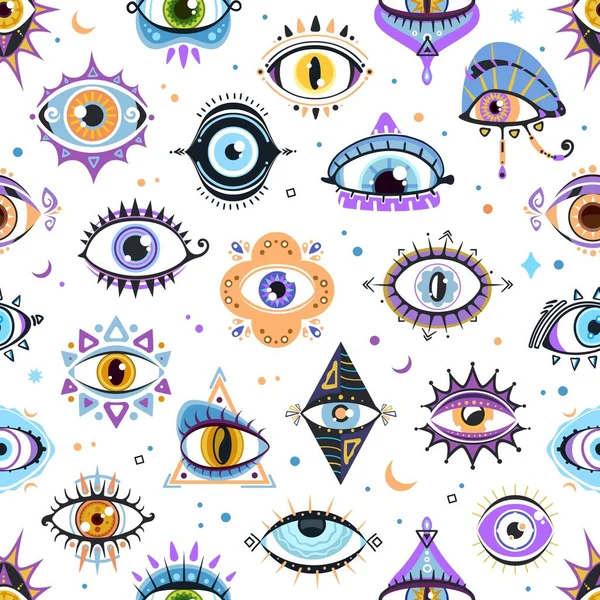 Magische Hexerei Augen Nahtlose Muster Textilnahtloser Hintergrund Stoff Oder Wickelpapiervektormuster — Stockvektor
