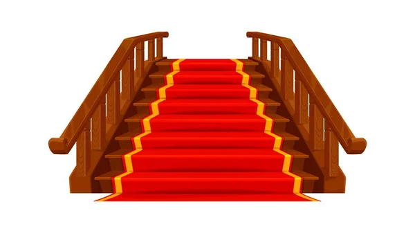 Zamkowe Pałacowe Schody Drewniane Schody Czerwonym Dywanem Odizolowana Drabina Wektorowa — Wektor stockowy