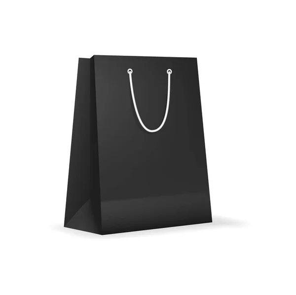Schwarze Einkaufstasche Aus Papier Mit Seilgriff Attrappe Retail Shopping Produktpaket — Stockvektor