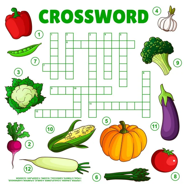 Raw Farm Vegetables Crossword Grid Worksheet Find Word Quiz Game — Stock Vector