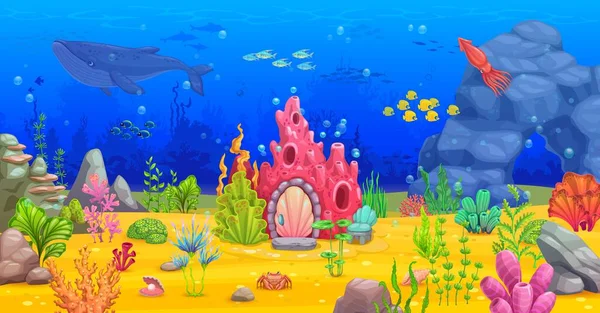 Мультяшний Будинок Коралових Рифів Рівень Гри Підводний Пейзаж Підводне Водне — стоковий вектор