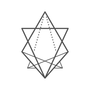 Geometrik boho dövmesi. Esrarengiz sihirli soyut çizgi işareti, mistik veya okült geometrik çizgi vektör süsü veya hipster boho ana hat dövmesi, üçgen ve eşkenar dörtgen şekilleri