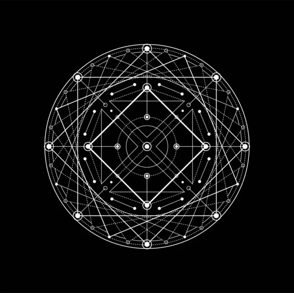 神聖幾何学錬金術魔法の入れ墨 瞑想密教の五角形やシンボル オカルト スピリチュアリティ幾何学的なラインパターン ヨガマソンミステリーアウトラインベクトルサインやイルミナティ神秘的な装飾 — ストックベクタ