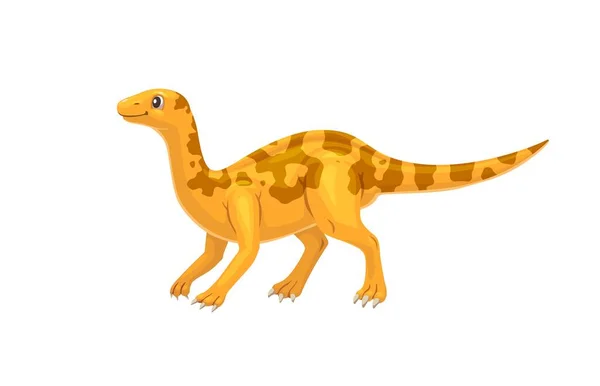 漫画のMussaurus恐竜のキャラクター 三畳紀後期の孤立したベクトル草食性の竜脚類恐竜 黄色の肌と茶色の斑点 野生の怪物古生物と先史時代の動物 — ストックベクタ