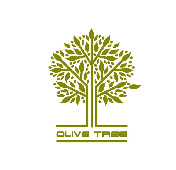橄榄树 农业公司的图标 地中海食品 有机农场花园或橄榄油生产载体符号 带有抽象绿树冠的环境与生态标志 — 图库矢量图片