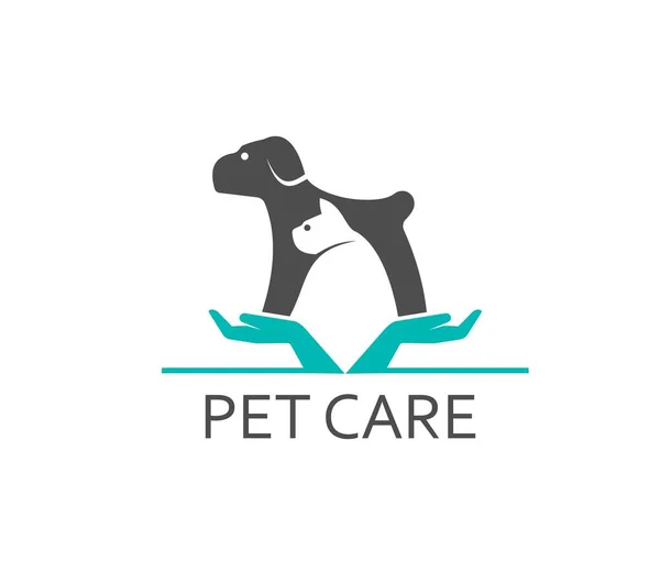 ペットクリニック 動物ケア 犬や猫の獣病院のアイコンを手に ベクトルシルエット 獣医ショップ ヘルスケアサイン 食品パックラベルまたはグルーミングサロンのためのベットクリニックとペットケアシンボル — ストックベクタ
