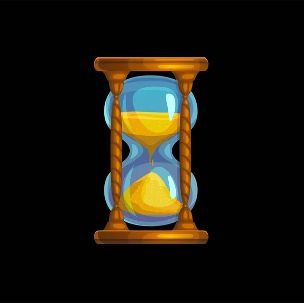 魔法の砂のガラス時計 隔離された砂時計 砂時計やカウントダウンタイマー 漫画ゲームUi資産 ベクトルファンタジー砂時計や砂時計 ガラス球と流れる金砂とヴィンテージ木製の時計 — ストックベクタ