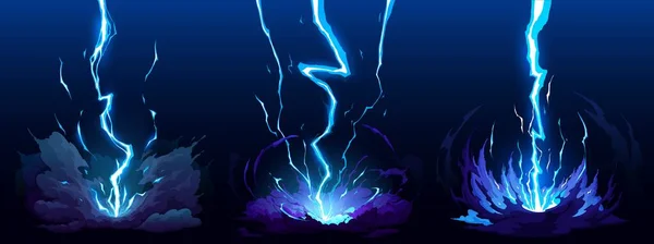 Cartoon Blue Lightning Thunder Storm Thunderbolt Strike Vector Thunderstorm Bolts — Stock Vector