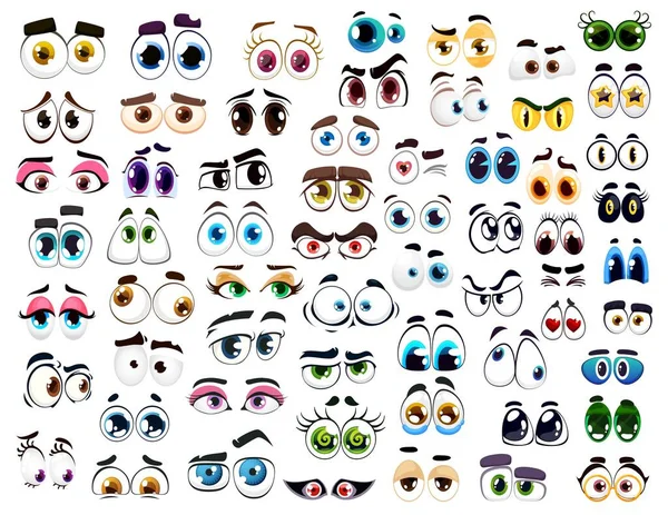 Desenhos Animados Olhos Cômicos Feliz Engraçado Rosto Olhar Personagens Ícones —  Vetores de Stock