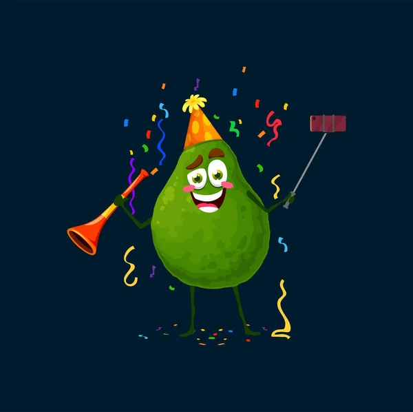 Αβοκάντο Καρτούν Χαρακτήρα Ευθυμία Στο Πάρτι Διακοπών Υγιής Προσωπικότητα Φρούτων — Διανυσματικό Αρχείο
