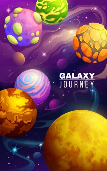 Planetas Espaciales Universo Galaxias Sobre Fondo Póster Dibujos Animados Nebulosa — Vector de stock