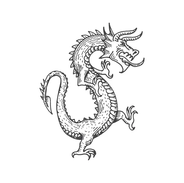 Dragão Medieval Heráldico Animal Monstro Esboço Dragão Chifre Mítico Monstro — Vetor de Stock