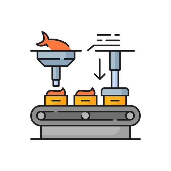 Fishing Industry Packaging Conveyor Line Icon Fish Preserves Production Manufacture — Stock Vector