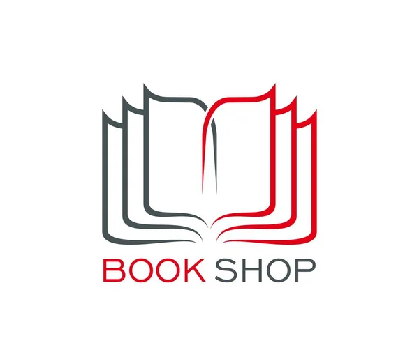图书馆 商店字典向量图标 具有红色和灰色纸页 书签的开放图书的教育 知识或文学符号 图书馆和阅读俱乐部的孤立标志 — 图库矢量图片
