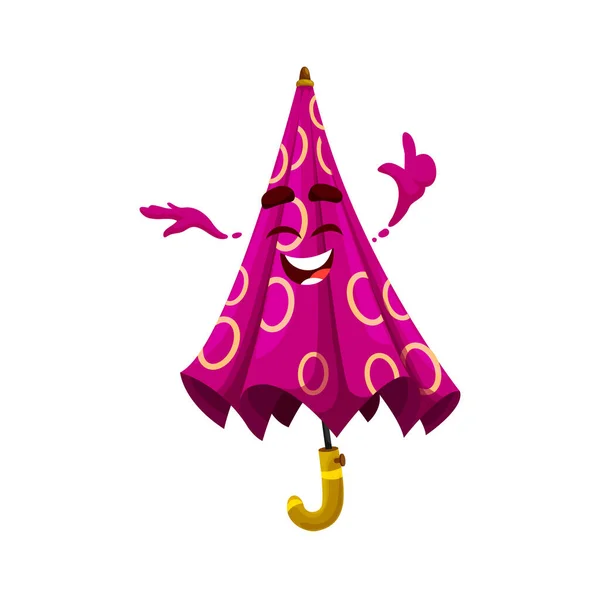漫画紫の傘の文字 笑顔ダンスと幸せな感情を表現した愛らしいコミカルなベクトルパラソル 天気予報 子供の本やゲームのための孤立したジンガムの感情 — ストックベクタ