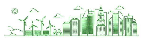 Эко Городской Ландшафт Зелеными Энергетическими Зданиями Векторная Экология Окружающая Среда — стоковый вектор