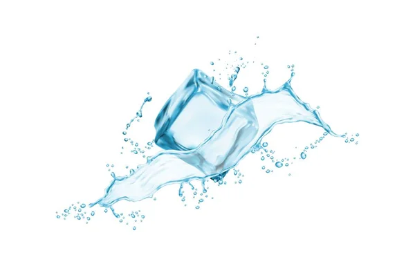 Ρεαλιστικός Παγοκύβος Νερό Που Συλλαμβάνεται Στον Αέρα Μεμονωμένα Διανυσματικά Λεπτομερή — Διανυσματικό Αρχείο