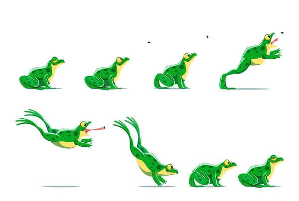 Cartoon Βάτραχος Άλμα Ακολουθία Κίνησης Φύλλο Sprite Vector Hoptoad Πλήρες — Διανυσματικό Αρχείο