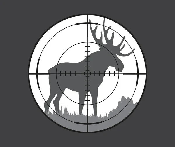 말코손바닥사슴이나 동물을 사냥을 합니다 사냥용 라이플 스코프에 사슴뿔이 피황소의 실루엣 — 스톡 벡터