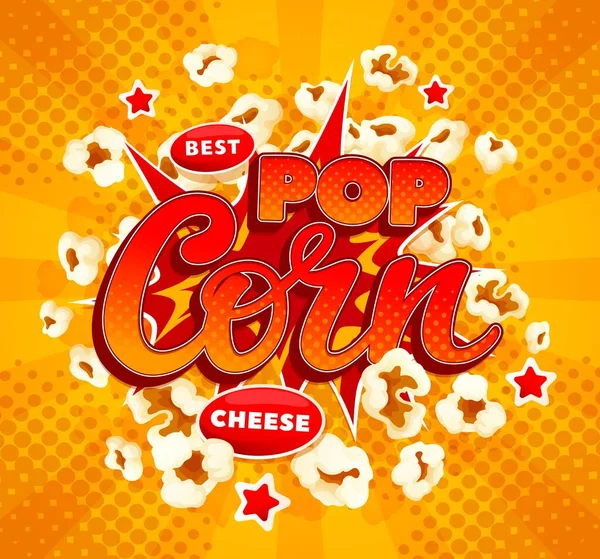 Popcorn Snack Explosion Cartoon Movie Cheese Pop Corn Burst Party — Stock Vector