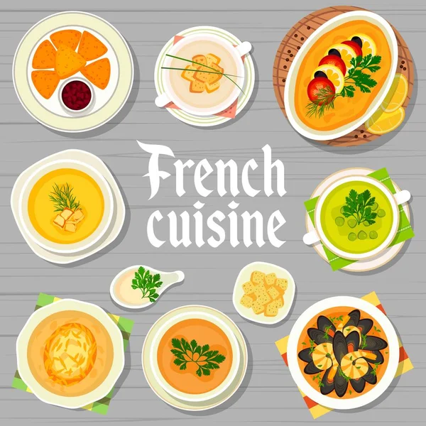 Fransız Mutfağı Menü Kapağı Vektör Fransa Yeşil Bezelye Mercimek Pastırması — Stok Vektör
