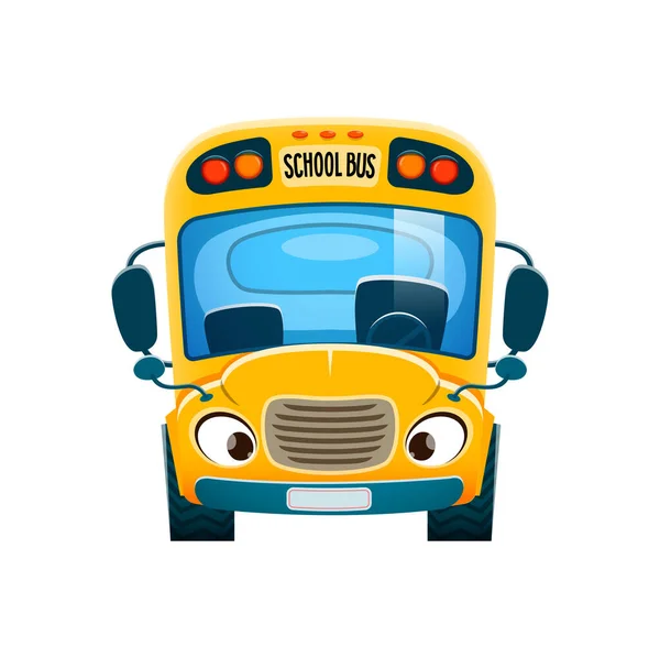 教育や学校面白い文字に戻ると漫画スクールバス ベクトルかわいいバス 黄色のスクールバスや学生輸送アイコン 子供の幼稚園のマスコットや教育絵文字や感情 — ストックベクタ