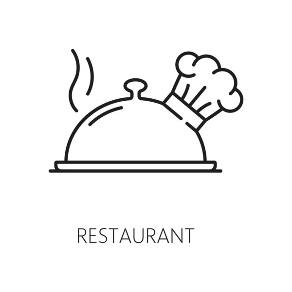 Restaurant Service Alimentaire Cloche Avec Chef Cuisinier Chapeau Isolé Ligne — Image vectorielle