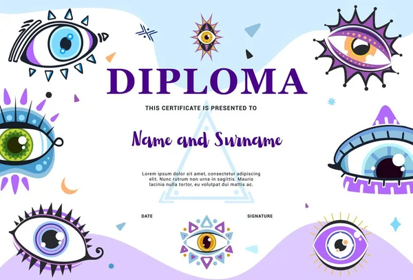 Clairvoyant Oracle Diploma Magical Witchcraft Eyes Education Achievement Certificate Courses — Stock Vector
