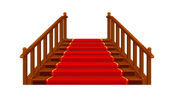 Hrad Palácové Schodiště Dřevěné Schody Červeným Kobercem Středověkého Královského Fantazijního — Stockový vektor