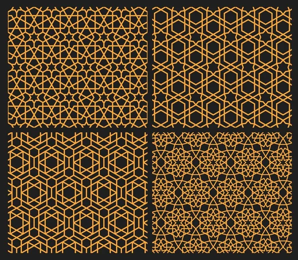 阿拉伯马什拉比亚图案集 无缝伊斯兰背景 矢量清真寺装饰 马什拉比亚瓷砖拼图 几何图案网格 阿拉伯伊斯兰或土耳其阿拉伯图案 — 图库矢量图片
