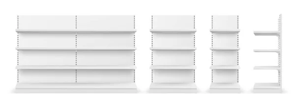 Supermarktschap Witte Winkel Product Planken Rekken Lege Winkel Vitrine Display — Stockvector