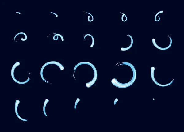水运动小精灵片 圆形蓝色液波圈旋转动画 卡通矢量Vfx对游戏的影响 视频游戏或应用程序用水纺式涡旋或螺旋形序列框架隔离元件 — 图库矢量图片