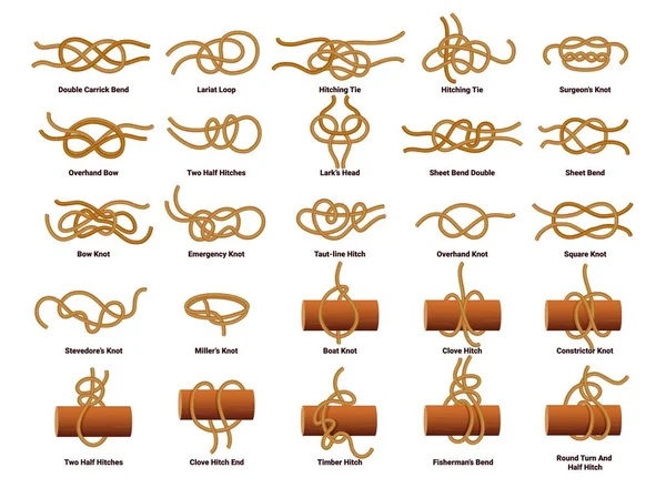 Sailing Ship Rope Knots Nautical Sailor Tie Bow Double Carrick — Stock Vector