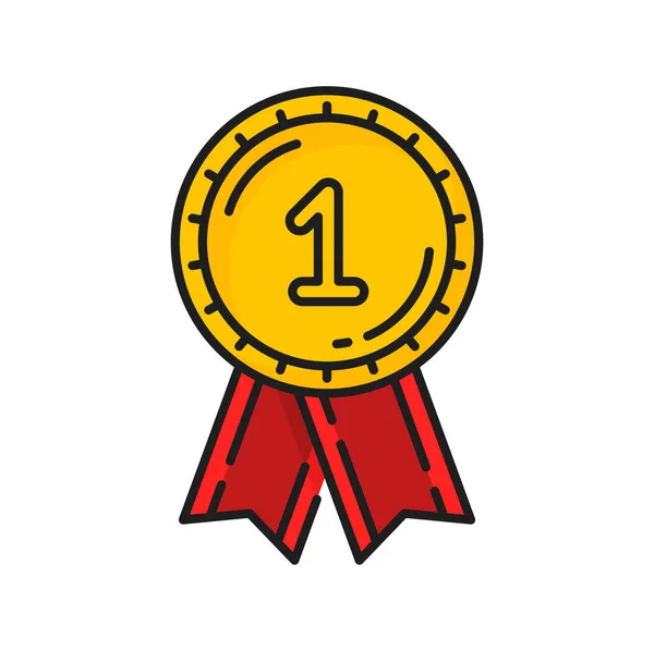 Award Ribbon Gold Medal Number First Golden Trophy Line Icon — Stock Vector
