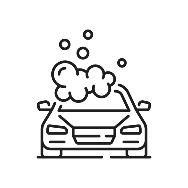 車のケアアイコン 隔離された車の洗浄サービスの概要 泡とベクトル車 クリーン自動車の細い線 自動洗車 輸送ケア — ストックベクタ