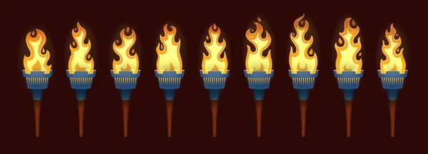 Torch Animation Sequence Medieval Fantasy Magic Torch Fire Hot Flame — Stock Vector