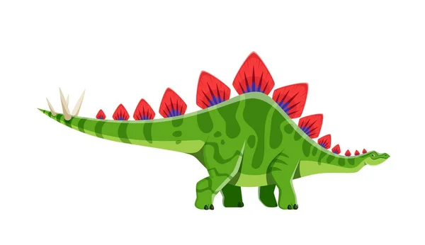 漫画ステゴサウルス恐竜のキャラクター ジュラ紀の獣 古代の野生動物や先史時代のトカゲ 絶滅した爬虫類 古生物学ステゴサウルスのかわいい恐竜のベクトルの人物と脊椎プレート — ストックベクタ