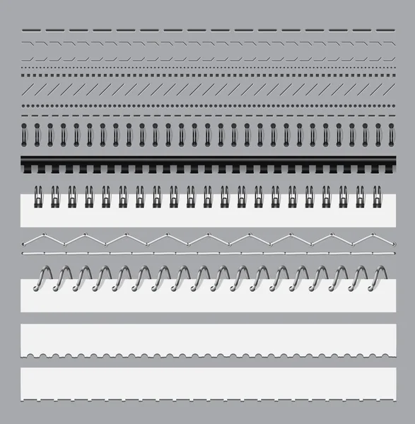 Puntada Perforación Cuaderno Encuadernación Espiral Divisores Calendario Cuaderno Bocetos Álbum — Vector de stock