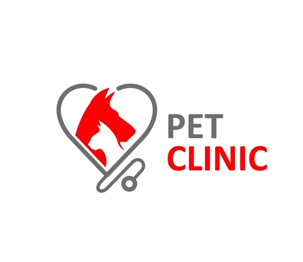 Pet Clinic Icon Vector Dog Cat Animal Heads Heart Frame — Stock Vector
