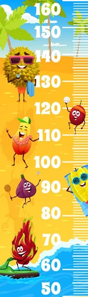 Kids Height Chart Ruler Cartoon Fruits Characters Summer Beach Vector — Stock Vector
