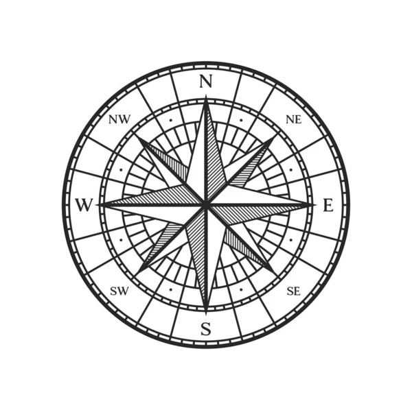 古老的罗盘 古旧的地图风带着东方和北方的星辰 船用航向和航海复古导航或带西南星箭头的风帆罗盘航海标志 — 图库矢量图片