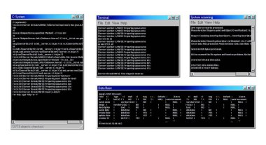 Klasik PC yazılım pencereleri arayüzü. Masaüstü bilgisayar eski işlem sistemi açılır penceresi, komut uygulaması ekranı veya kontrol paneli ileti vektör çerçevesi kod satırı, indirme ve kurulum verisi ile