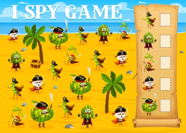 Espionne Feuille Calcul Jeu Pirates Légumes Dessin Animé Personnages Corsaires — Image vectorielle