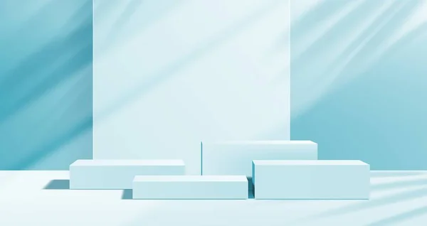 Blå Podium Plattformar Realistiska Vektor Fyrkantiga Flera Piedestaler Mockup För — Stock vektor